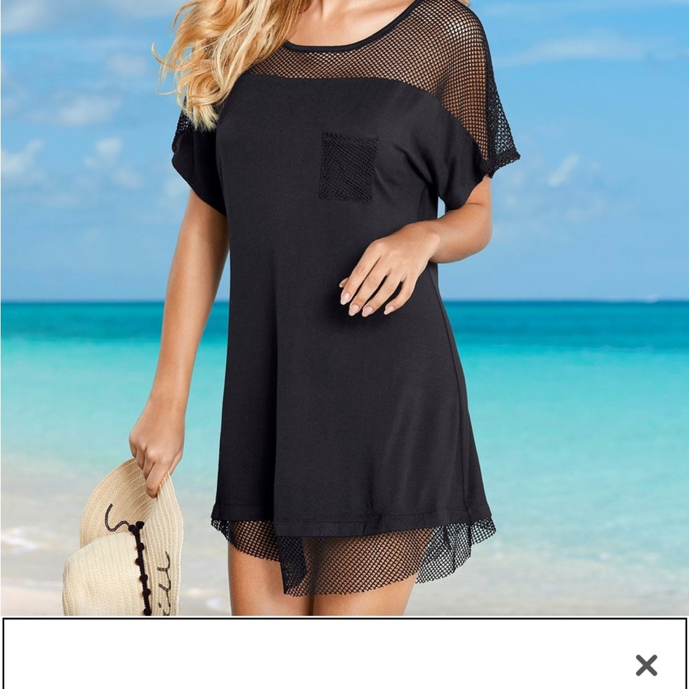 NWOT Black Mesh Beach Cover-Up  Label says 12-14. Definitely an X-Lg.